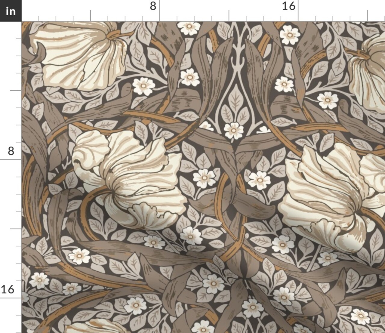William Morris Vintage Neutral Victorian Art Nouveau Damask Floral Earth Tone Custom Printed Fabric by Spoonflower Various Fabrics by the Yard or Fat Quarter